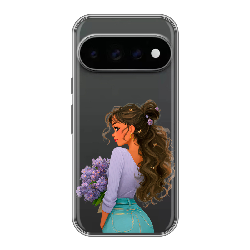 Силиконовый чехол на Google Pixel 11 Pro с принтом девушка цветы Силиконовый чехол на Google Pixel 11 Pro с принтом девушка цветы