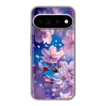 Силиконовый чехол на Google Pixel 11 Pro XL с принтом цветы бабочки Силиконовый чехол на Google Pixel 11 Pro XL с принтом цветы бабочки