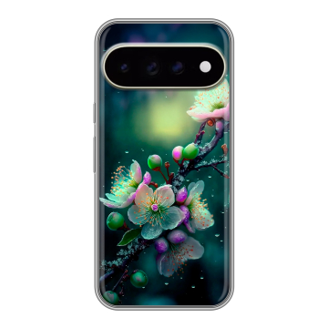 Силиконовый чехол на Google Pixel 11 Pro XL с принтом Цветы и мрамор