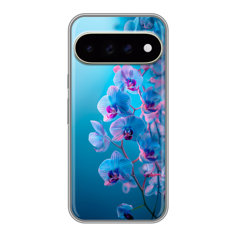 Силиконовый чехол на Google Pixel 11 Pro XL с принтом голубые орхидеи Силиконовый чехол на Google Pixel 11 Pro XL с принтом голубые орхидеи