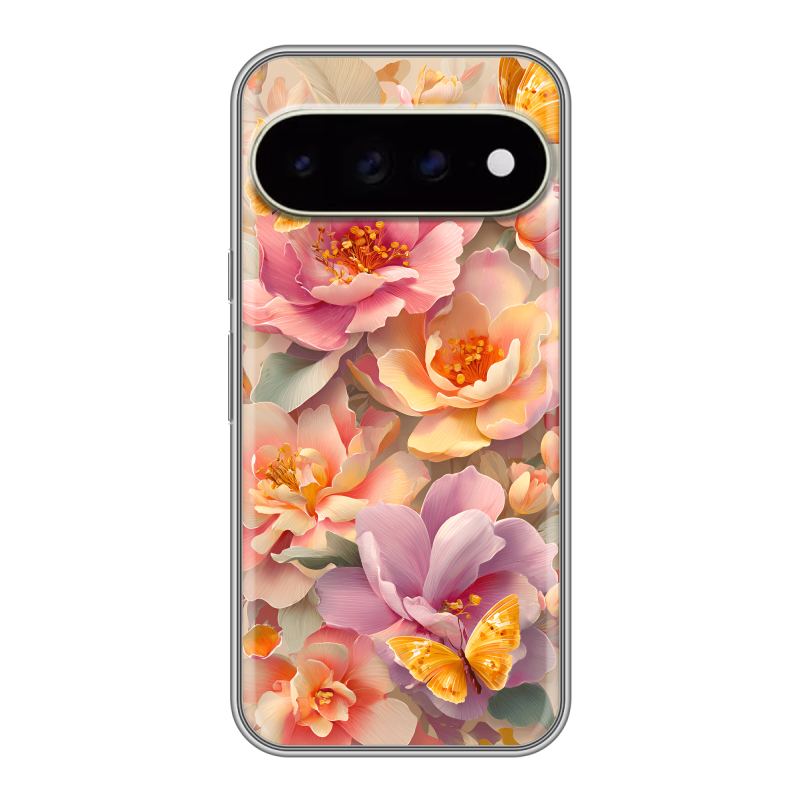 Силиконовый чехол на Google Pixel 11 Pro XL с принтом Цветы и бабочки Силиконовый чехол на Google Pixel 11 Pro XL с принтом Цветы и бабочки