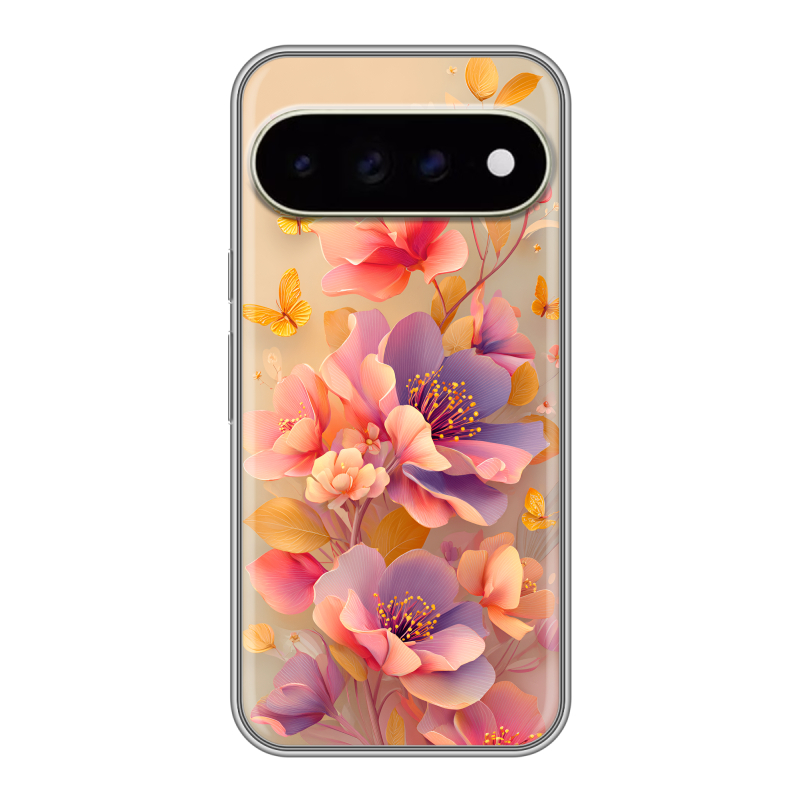 Силиконовый чехол на Google Pixel 11 Pro XL с принтом Цветы и бабочки Силиконовый чехол на Google Pixel 11 Pro XL с принтом Цветы и бабочки