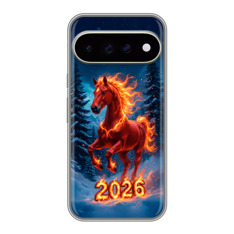 Силиконовый чехол на Google Pixel 11 Pro XL с принтом Новый год коня Силиконовый чехол на Google Pixel 11 Pro XL с принтом Новый год коня