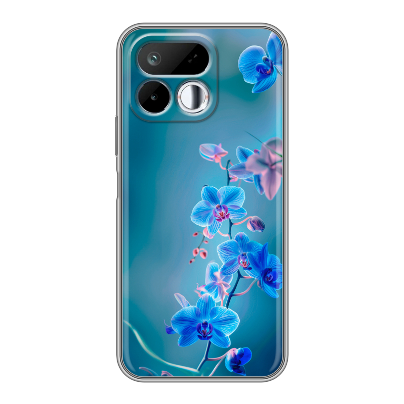 Силиконовый чехол на Realme 16T с принтом Голубые цветы Силиконовый чехол на Realme 16T с принтом Голубые цветы