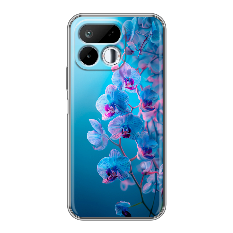 Силиконовый чехол на Realme 16T с принтом голубые орхидеи Силиконовый чехол на Realme 16T с принтом голубые орхидеи