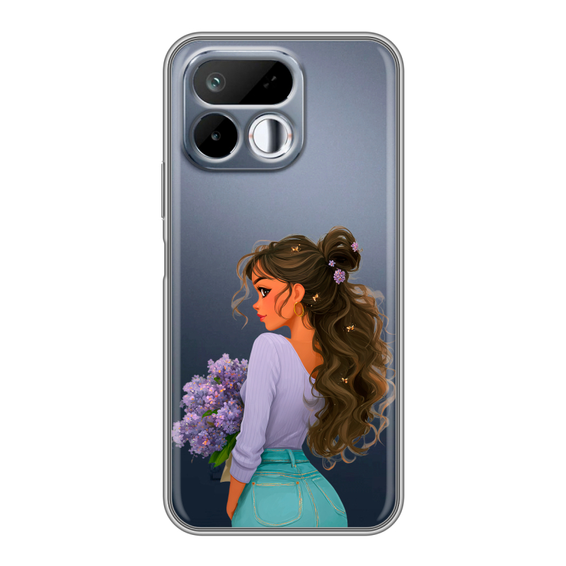 Силиконовый чехол на Realme 16T с принтом девушка цветы Силиконовый чехол на Realme 16T с принтом девушка цветы