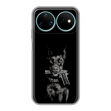 Силиконовый чехол на Huawei Nova 16 Pro с принтом Доберман и пистолет Силиконовый чехол на Huawei Nova 16 Pro с принтом Доберман и пистолет