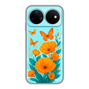 Силиконовый чехол на Huawei Nova 16 Pro с принтом цветы бабочки Силиконовый чехол на Huawei Nova 16 Pro с принтом цветы бабочки