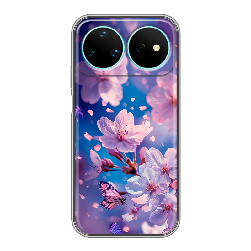 Силиконовый чехол на Huawei Nova 16 Pro с принтом цветы бабочки Силиконовый чехол на Huawei Nova 16 Pro с принтом цветы бабочки