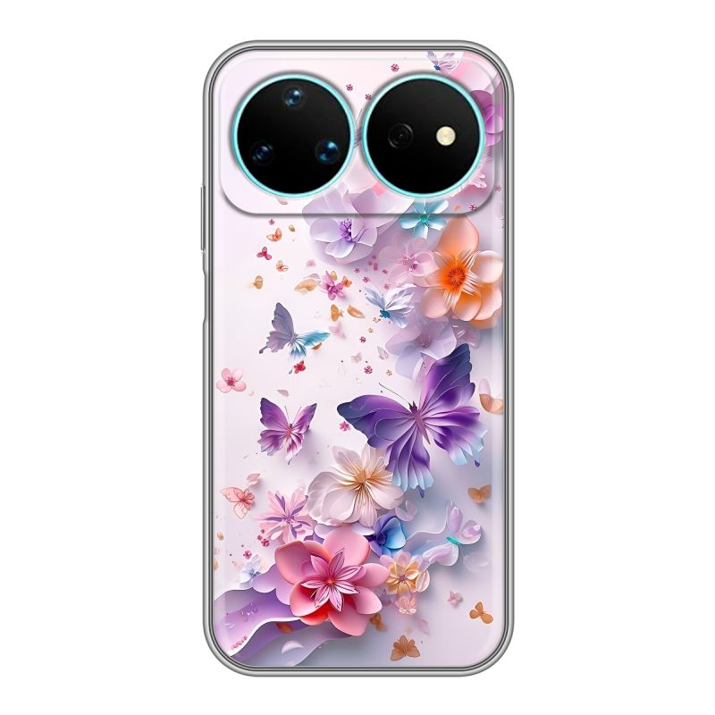 Силиконовый чехол на Huawei Nova 16 Pro с принтом цветы бабочки Силиконовый чехол на Huawei Nova 16 Pro с принтом цветы бабочки