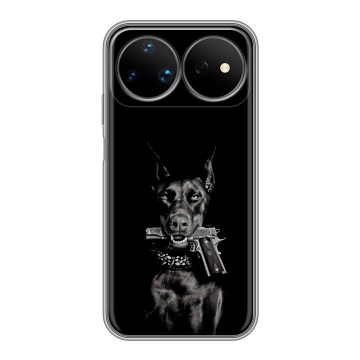 Силиконовый чехол на Huawei Nova 16 Ultra с принтом Доберман и пистолет Силиконовый чехол на Huawei Nova 16 Ultra с принтом Доберман и пистолет