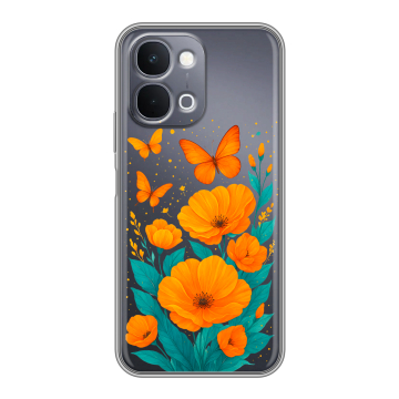 Силиконовый чехол на Vivo Y31d с принтом цветы бабочки Силиконовый чехол на Vivo Y31d с принтом цветы бабочки