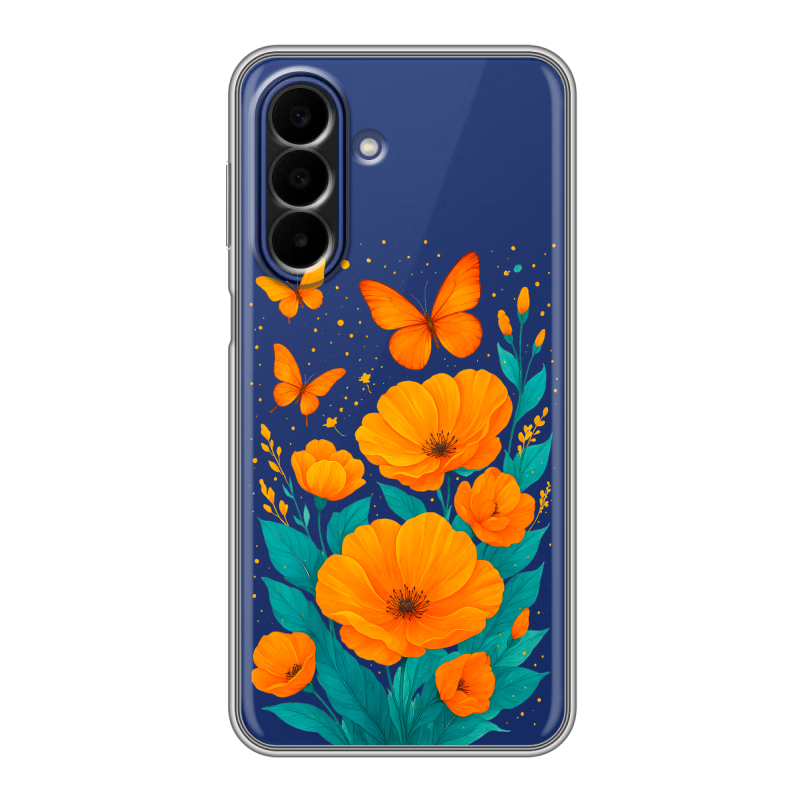 Силиконовый чехол на Samsung Galaxy A27 с принтом цветы бабочки Силиконовый чехол на Samsung Galaxy A27 с принтом цветы бабочки