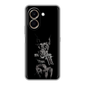 Силиконовый чехол на Honor X7e с принтом Доберман и пистолет Силиконовый чехол на Honor X7e с принтом Доберман и пистолет