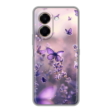 Силиконовый чехол на Honor X7e с принтом бабочки и лаванда Силиконовый чехол на Honor X7e с принтом бабочки и лаванда