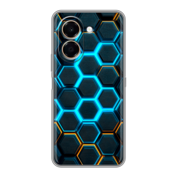 Силиконовый чехол на Honor X7e с принтом Неоновые соты