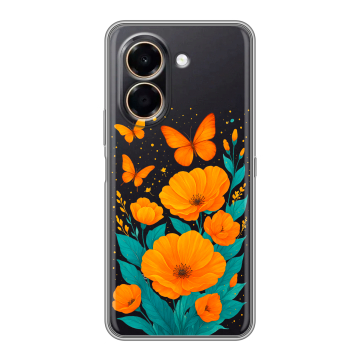 Силиконовый чехол на Honor X7e с принтом цветы бабочки