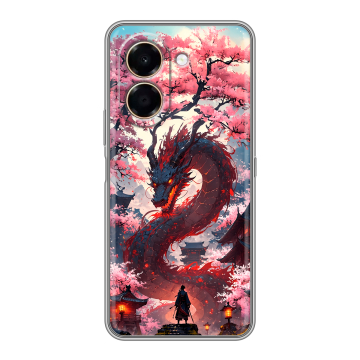 Силиконовый чехол на Honor X7e с принтом Дракон Японский Силиконовый чехол на Honor X7e с принтом Дракон Японский