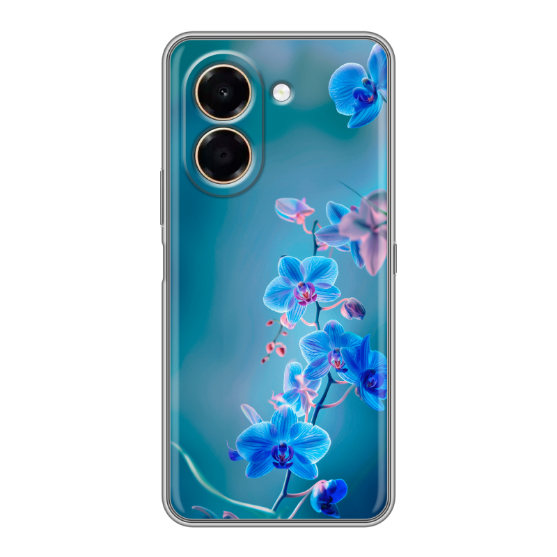 Силиконовый чехол на Honor X7e с принтом Голубые цветы Силиконовый чехол на Honor X7e с принтом Голубые цветы