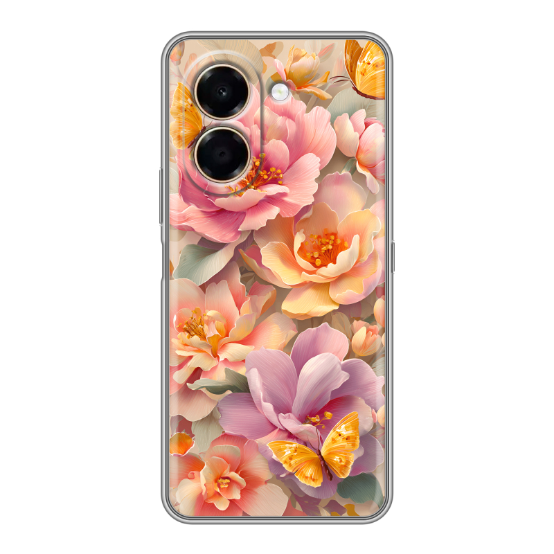Силиконовый чехол на Honor X7e с принтом Цветы и бабочки Силиконовый чехол на Honor X7e с принтом Цветы и бабочки