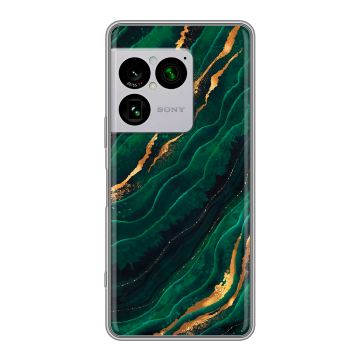 Силиконовый чехол на Sony Xperia 1 VIII с принтом Мрамор зеленое золото