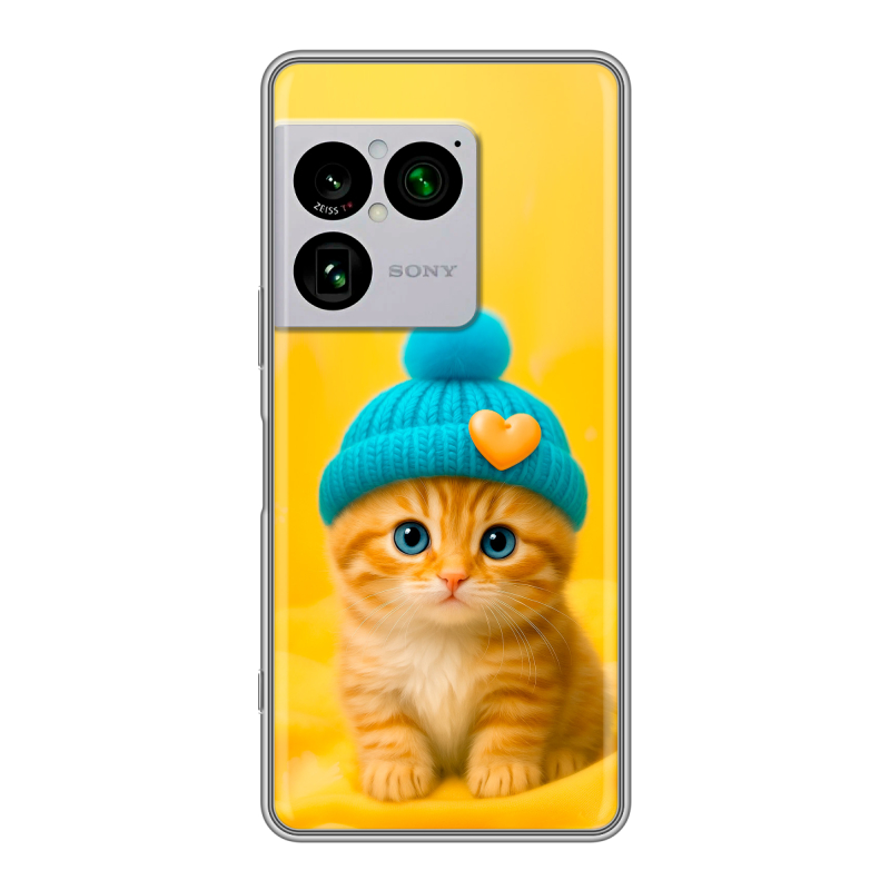 Силиконовый чехол на Sony Xperia 1 VIII с принтом Котенок в шапке Силиконовый чехол на Sony Xperia 1 VIII с принтом Котенок в шапке