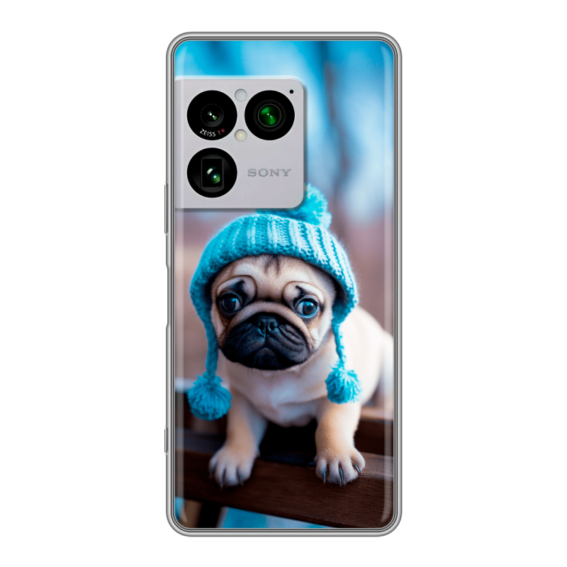 Силиконовый чехол на Sony Xperia 1 VIII с принтом Мопс в шапке Силиконовый чехол на Sony Xperia 1 VIII с принтом Мопс в шапке