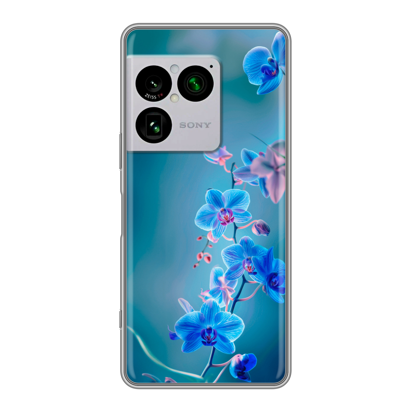 Силиконовый чехол на Sony Xperia 1 VIII с принтом Голубые цветы Силиконовый чехол на Sony Xperia 1 VIII с принтом Голубые цветы