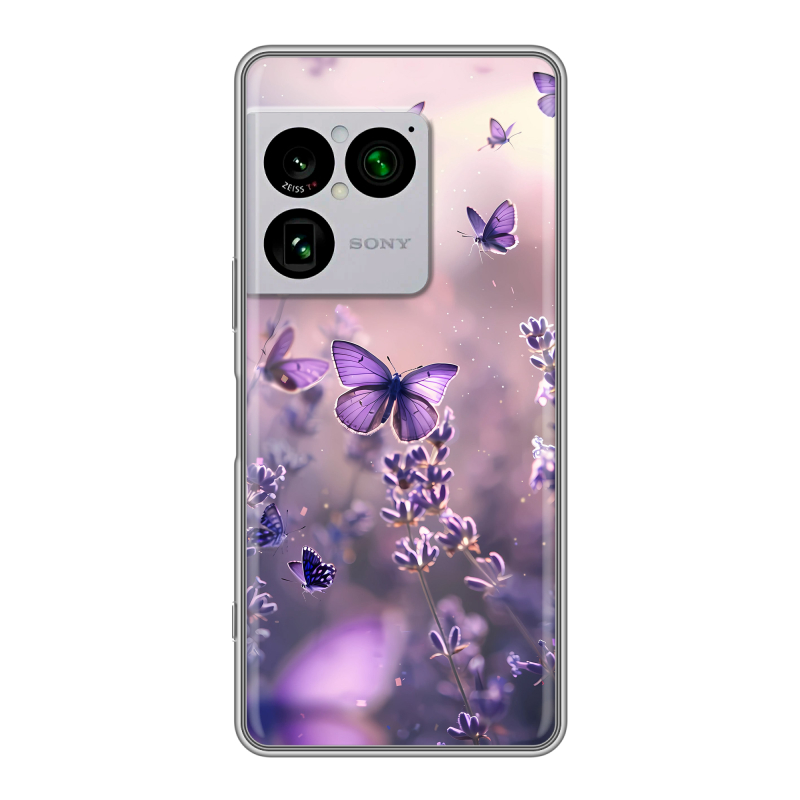 Силиконовый чехол на Sony Xperia 1 VIII с принтом бабочки и лаванда Силиконовый чехол на Sony Xperia 1 VIII с принтом бабочки и лаванда