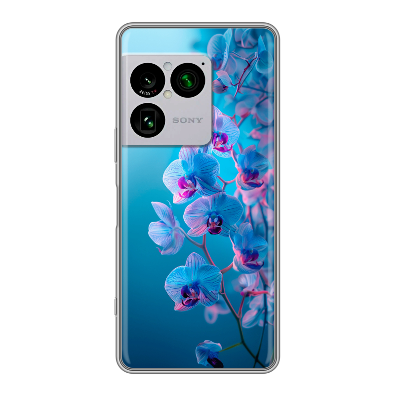 Силиконовый чехол на Sony Xperia 1 VIII с принтом голубые орхидеи Силиконовый чехол на Sony Xperia 1 VIII с принтом голубые орхидеи