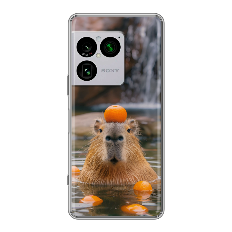 Силиконовый чехол на Sony Xperia 1 VIII с принтом Капибара с апельсином Силиконовый чехол на Sony Xperia 1 VIII с принтом Капибара с апельсином