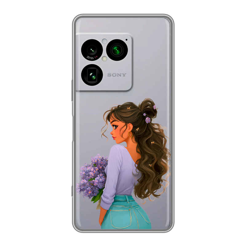 Силиконовый чехол на Sony Xperia 1 VIII с принтом девушка цветы Силиконовый чехол на Sony Xperia 1 VIII с принтом девушка цветы