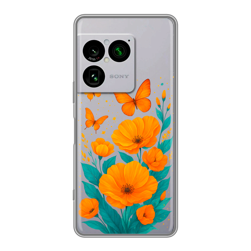 Силиконовый чехол на Sony Xperia 1 VIII с принтом цветы бабочки Силиконовый чехол на Sony Xperia 1 VIII с принтом цветы бабочки