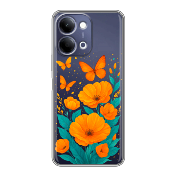 Силиконовый чехол на Vivo Y11d с принтом цветы бабочки Силиконовый чехол на Vivo Y11d с принтом цветы бабочки