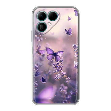 Силиконовый чехол на Tecno Pova 8 с принтом бабочки и лаванда