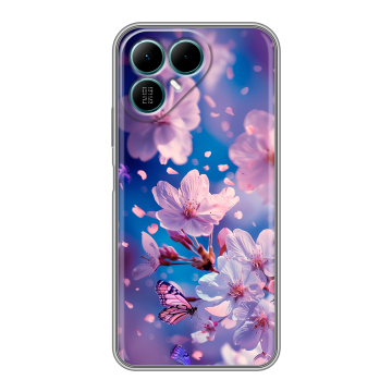 Силиконовый чехол на Tecno Pova 8 с принтом цветы бабочки