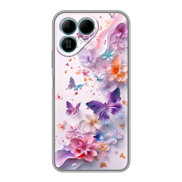 Силиконовый чехол на Tecno Pova 8 с принтом цветы бабочки