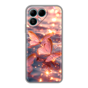 Силиконовый чехол на Tecno Pova 8 с принтом бабочки розовые