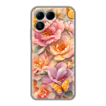 Силиконовый чехол на Tecno Pova 8 с принтом Цветы и бабочки