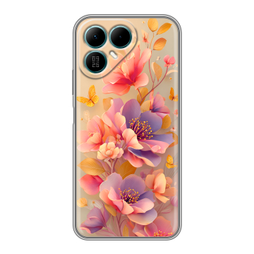 Силиконовый чехол на Tecno Pova 8 с принтом Цветы и бабочки