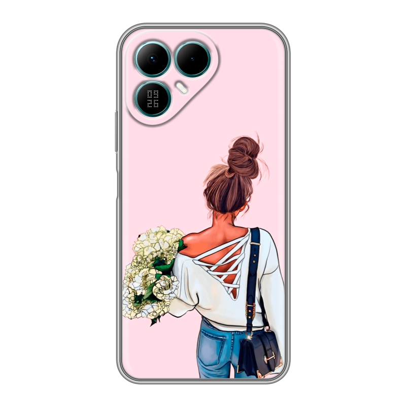 Силиконовый чехол на Tecno Pova 8 с принтом Девушка и букет Силиконовый чехол на Tecno Pova 8 с принтом Девушка и букет
