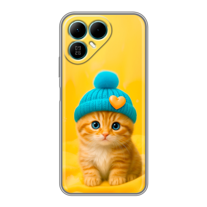 Силиконовый чехол на Tecno Pova 8 с принтом Котенок в шапке Силиконовый чехол на Tecno Pova 8 с принтом Котенок в шапке