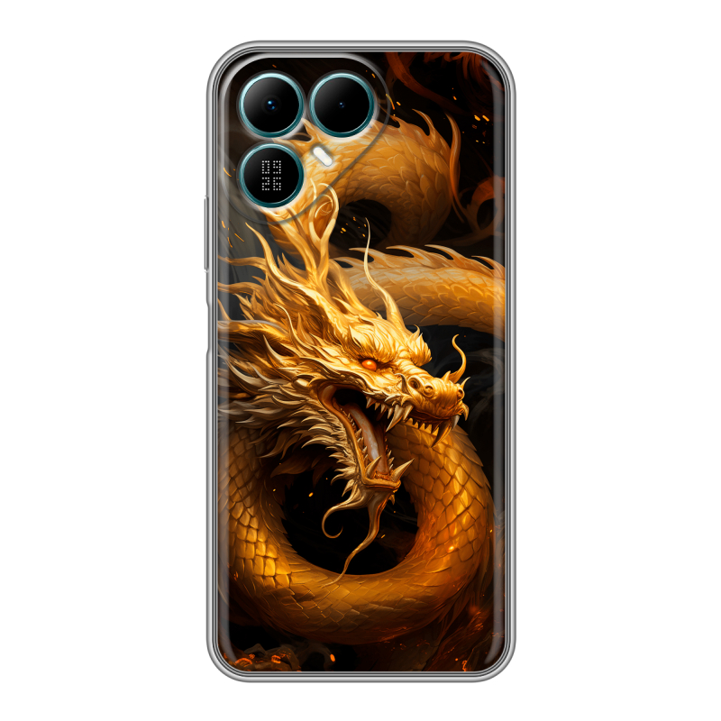 Силиконовый чехол на Tecno Pova 8 с принтом Золотой дракон Силиконовый чехол на Tecno Pova 8 с принтом Золотой дракон