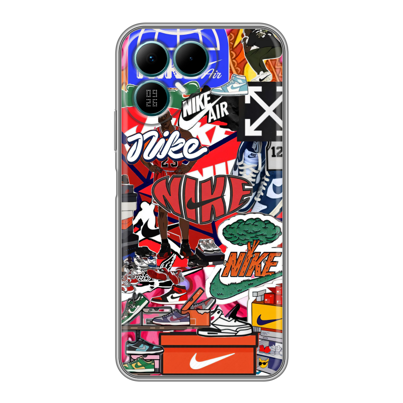 Силиконовый чехол на Tecno Pova 8 с принтом Найк Nike яркий Силиконовый чехол на Tecno Pova 8 с принтом Найк Nike яркий