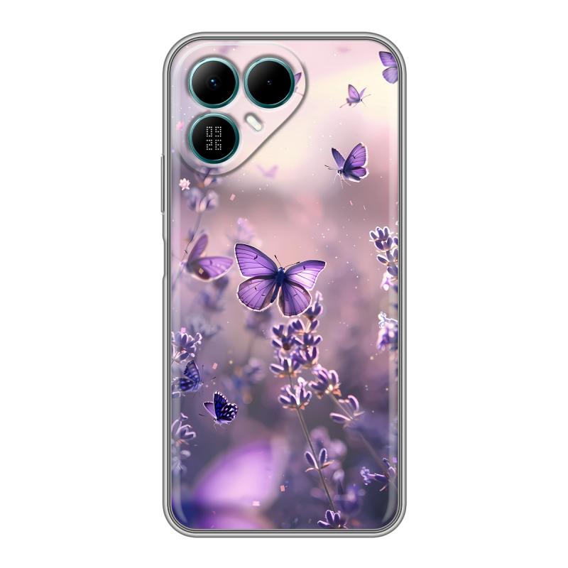 Силиконовый чехол на Tecno Pova 8 с принтом бабочки и лаванда Силиконовый чехол на Tecno Pova 8 с принтом бабочки и лаванда