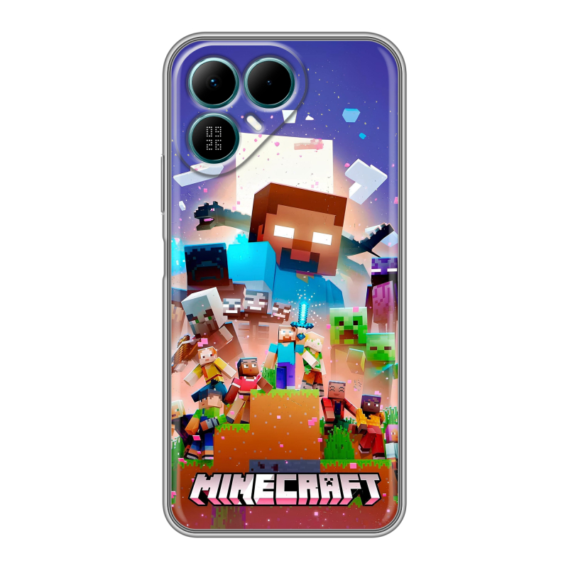Силиконовый чехол на Tecno Pova 8 с принтом Майнкрафт Minecraft Силиконовый чехол на Tecno Pova 8 с принтом Майнкрафт Minecraft