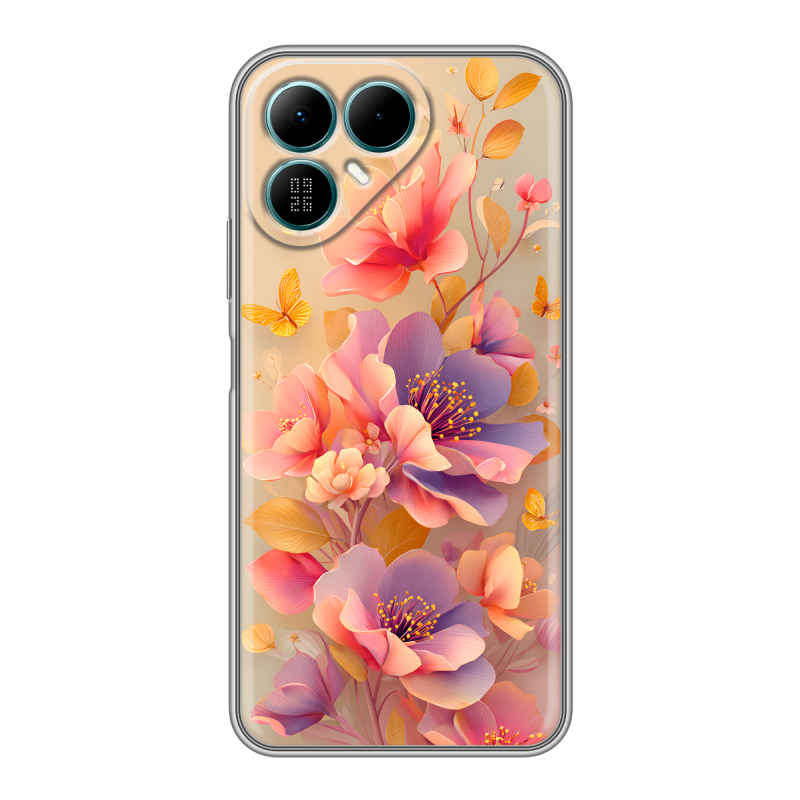 Силиконовый чехол на Tecno Pova 8 с принтом Цветы и бабочки Силиконовый чехол на Tecno Pova 8 с принтом Цветы и бабочки