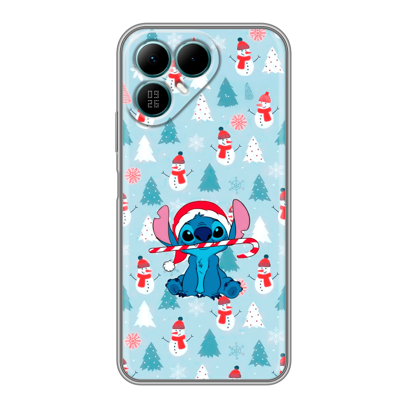 Силиконовый чехол на Tecno Pova 8 с принтом Стич Новый год Силиконовый чехол на Tecno Pova 8 с принтом Стич Новый год