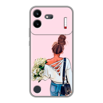 Силиконовый чехол на Nothing Phone (4b) с принтом Девушка и букет