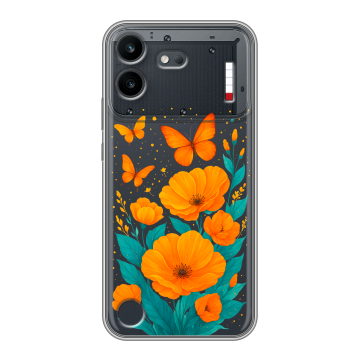 Силиконовый чехол на Nothing Phone (4b) с принтом цветы бабочки Силиконовый чехол на Nothing Phone (4b) с принтом цветы бабочки